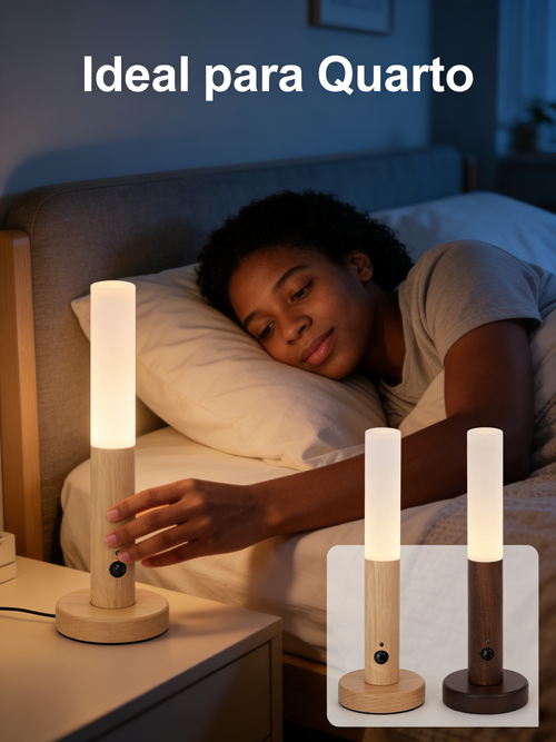 Luz Noturna Inteligente com Sensor Humano Madeira para Entrada Corredor Cama e Varanda Carregável
