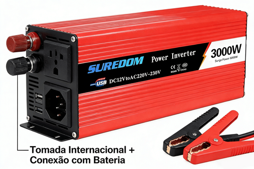 Inversor de Energia 3000W para Veículo Conversor Fotovoltaico Solar com Duas Portas USB