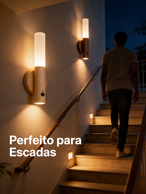 Luz Noturna Inteligente com Sensor Humano Madeira para Entrada Corredor Cama e Varanda Carregável