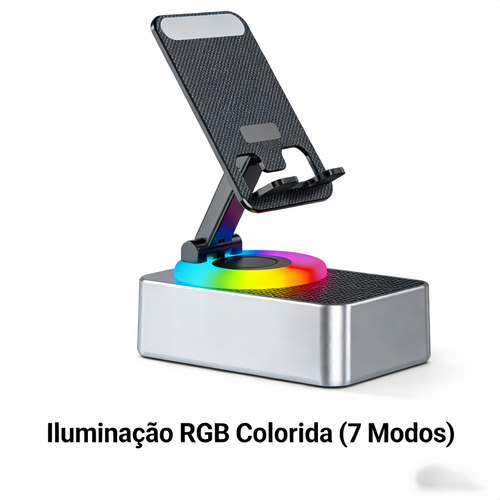 Caixa de som Bluetooth com alto valor de aparência, suporte multifuncional para celular, alto volume, luzes RGB tripla eção, alto-falante de mesa giratório