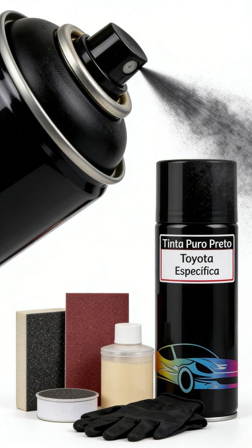 Tinta Spray para Carro Toyota Cor Puro Preto Reparo de Riscos na Pintura