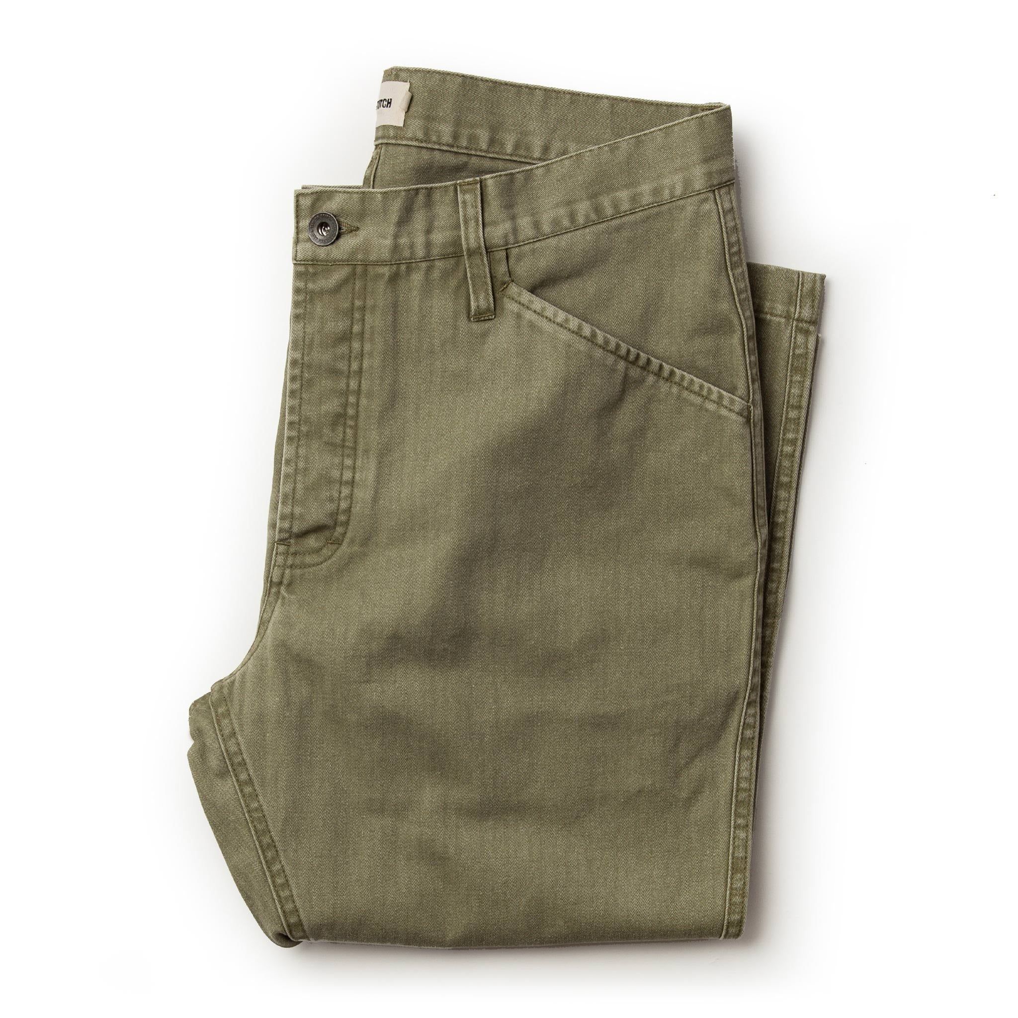 Uwrna Camp Pant in Olive Herringbone