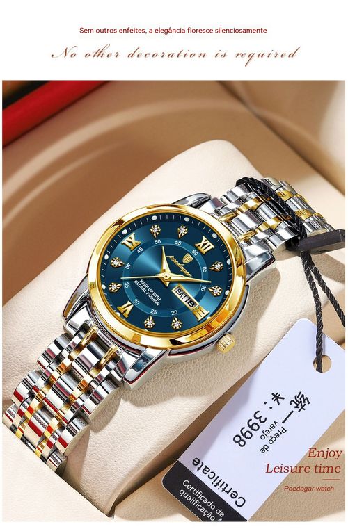 Qualidade de marca cara por preço acessível!Relógio luxuoso com pedras,Ideal para trabalho, encontros e dia a dia