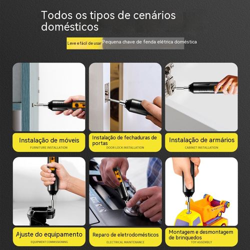 Autonomia de 180 dias, chave de fenda elétrica portátil para uso doméstico, ferramenta essencial para reparos diários.