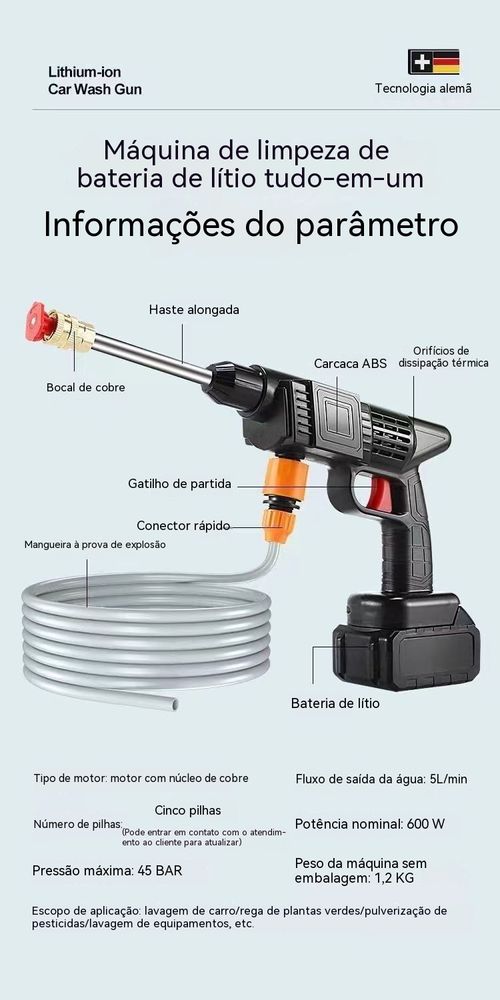 （Importado da Alemanha, 50% de desconto por tempo limitado!）Sem água na torneira? Não importa! Um balde limpa todo carro. Lavadora alta pressão sem fio, lava em qualquer lado. Ideal para motoristas de Luanda!