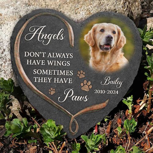 Paw And Angel Wings Personalized Pet Memorial Stone For Loss Of Dog