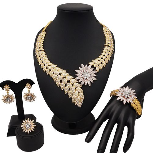 New Design Gold Silver Plated Jewelry Necklace Ring Bracelet Earrings Big Jewelry Set BJW5