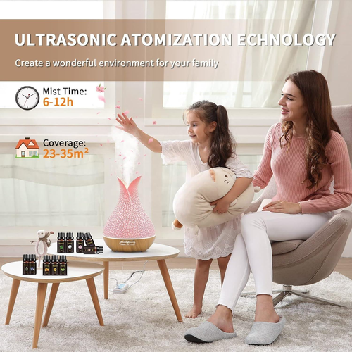 Aroma diffuser set Wood Grain Essential Oil Remote Ultrasonic Humidifier with Ambient Light for Office Home 400ml🔥 +Free a bottle of rose essential oil