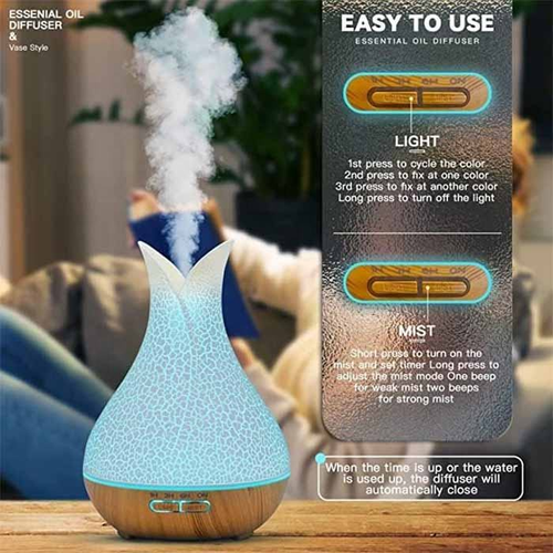 Aroma diffuser set Wood Grain Essential Oil Remote Ultrasonic Humidifier with Ambient Light for Office Home 400ml🔥 +Free a bottle of rose essential oil