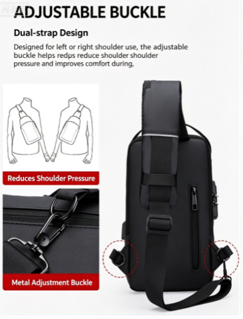 USB Charging Sport Sling Anti-theft Shoulder Bag