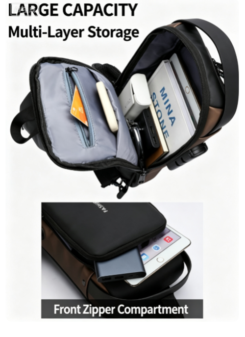 USB Charging Sport Sling Anti-theft Shoulder Bag