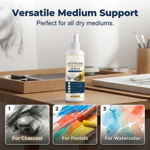 Fast Drying Fixative Spray Protects Charcoal Pastels From