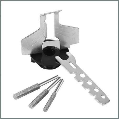 Angle grinder sharpener for chainsaw