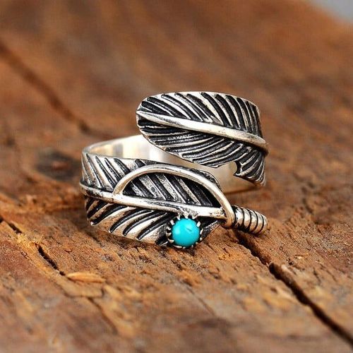 🔥Sterling Silver Feather Turquoise Adjustable Ring