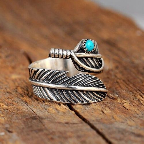 🔥Sterling Silver Feather Turquoise Adjustable Ring
