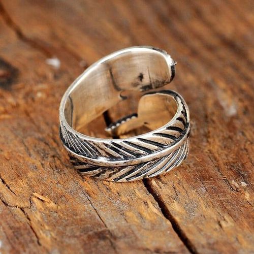 🔥Sterling Silver Feather Turquoise Adjustable Ring