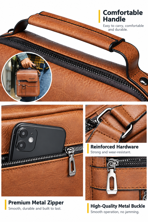 💼Men Retro PU Leather Crossbody Bag | Adjustable Strap for Work & Travel