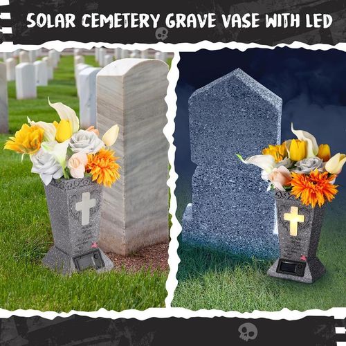 Solar-powered Cross Angel Flowerpot Cemetery Vase