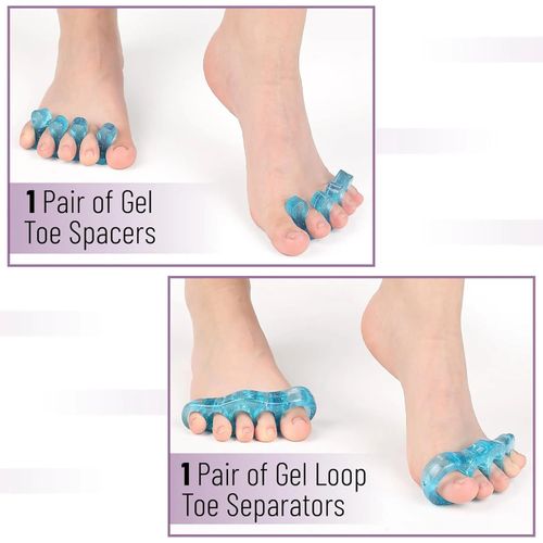 (2 Pair, Blue) Silicone Toe Separators – Bunion Relief Toe Spacers for Foot Pain Comfort