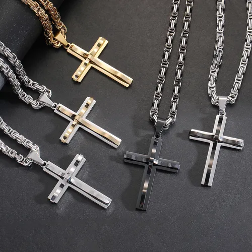 Hip Hop Christian Cross Religious 18k Gold Plated Pendant Necklace