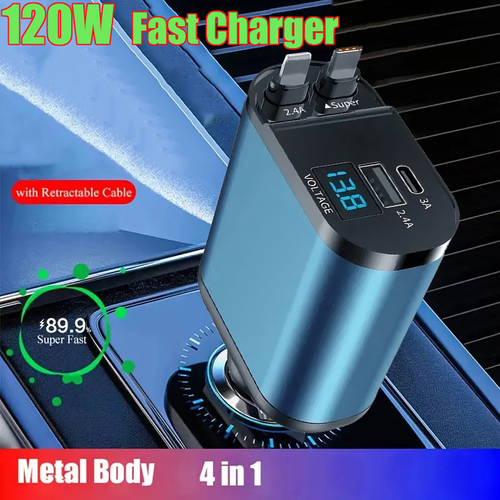 Portable retractable car charger