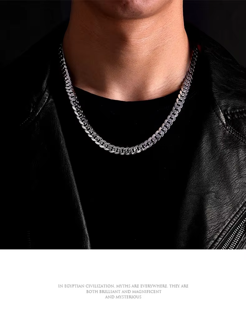 925 Silver Cuban Link Chain Necklace Men's Personality European Hip Hop Style24-inch Link Chain