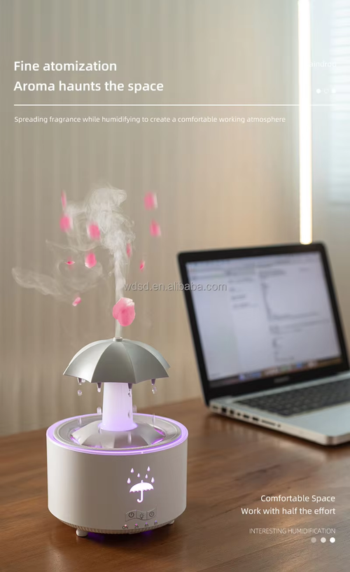 Colorful remote control umbrella-shaped aromatherapy rotating water drop humidifier