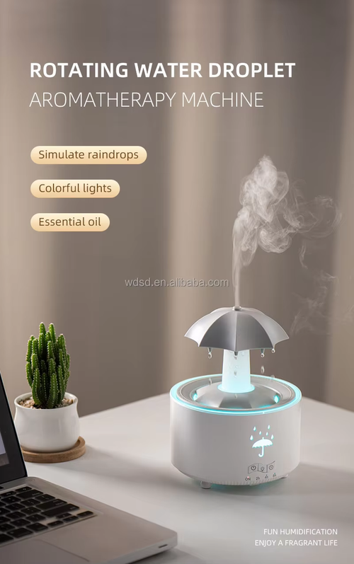 Colorful remote control umbrella-shaped aromatherapy rotating water drop humidifier