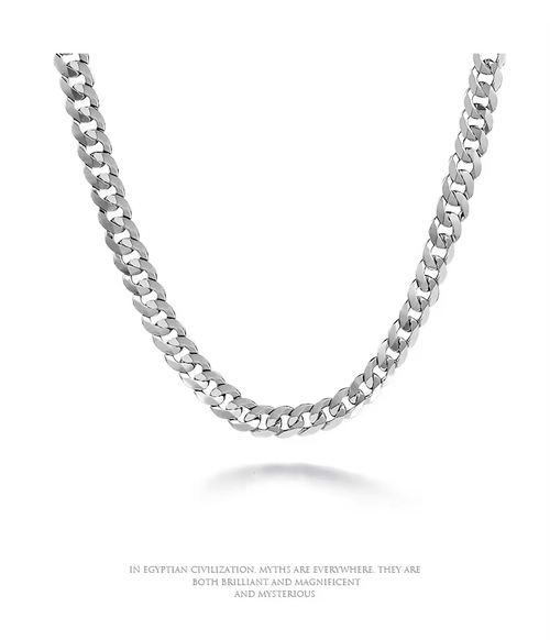 925 Silver Cuban Link Chain Necklace Men's Personality European Hip Hop Style24-inch Link Chain