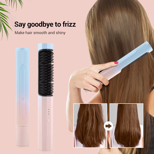 Wireless Hair Straightening Comb Rechargeable Straightener Curler Heat Curling Brush Straightener and Curler Brush Comb