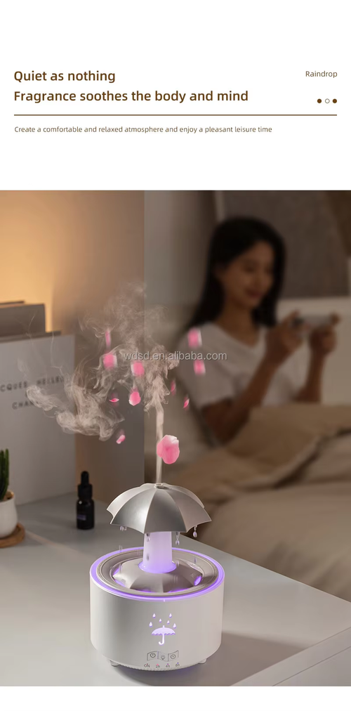 Colorful remote control umbrella-shaped aromatherapy rotating water drop humidifier