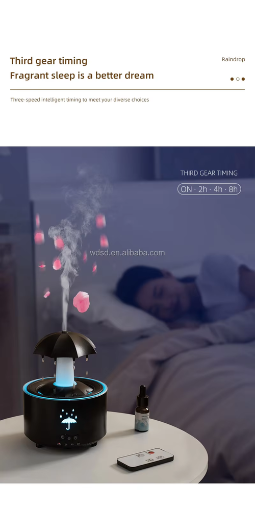 Colorful remote control umbrella-shaped aromatherapy rotating water drop humidifier