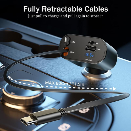 Portable retractable car charger