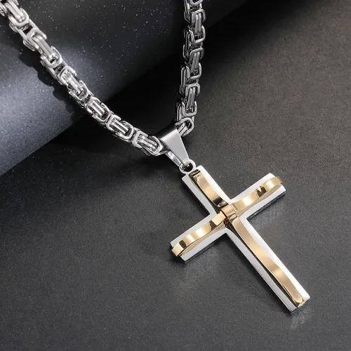 Hip Hop Christian Cross Religious 18k Gold Plated Pendant Necklace