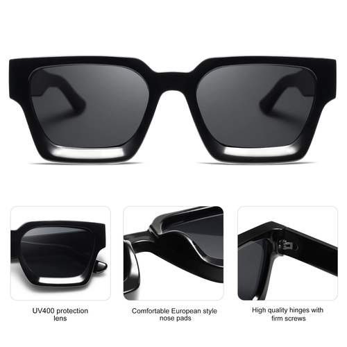High Quality Square Black Sunglasses Shades Luxury Vintage Sun Glasses 2024 Men Women Chunky Fashion Trendy Shades LOGO Custom
