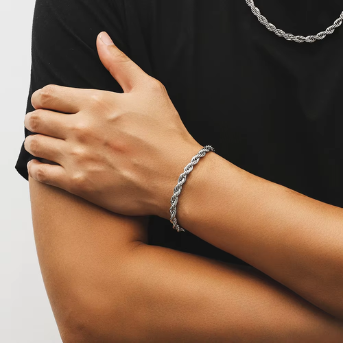 Hip Hop Hipster Accessories Fashion Stainless Steel Bracelets Statement 6mm Twist Chain Bracelet for Women Men
