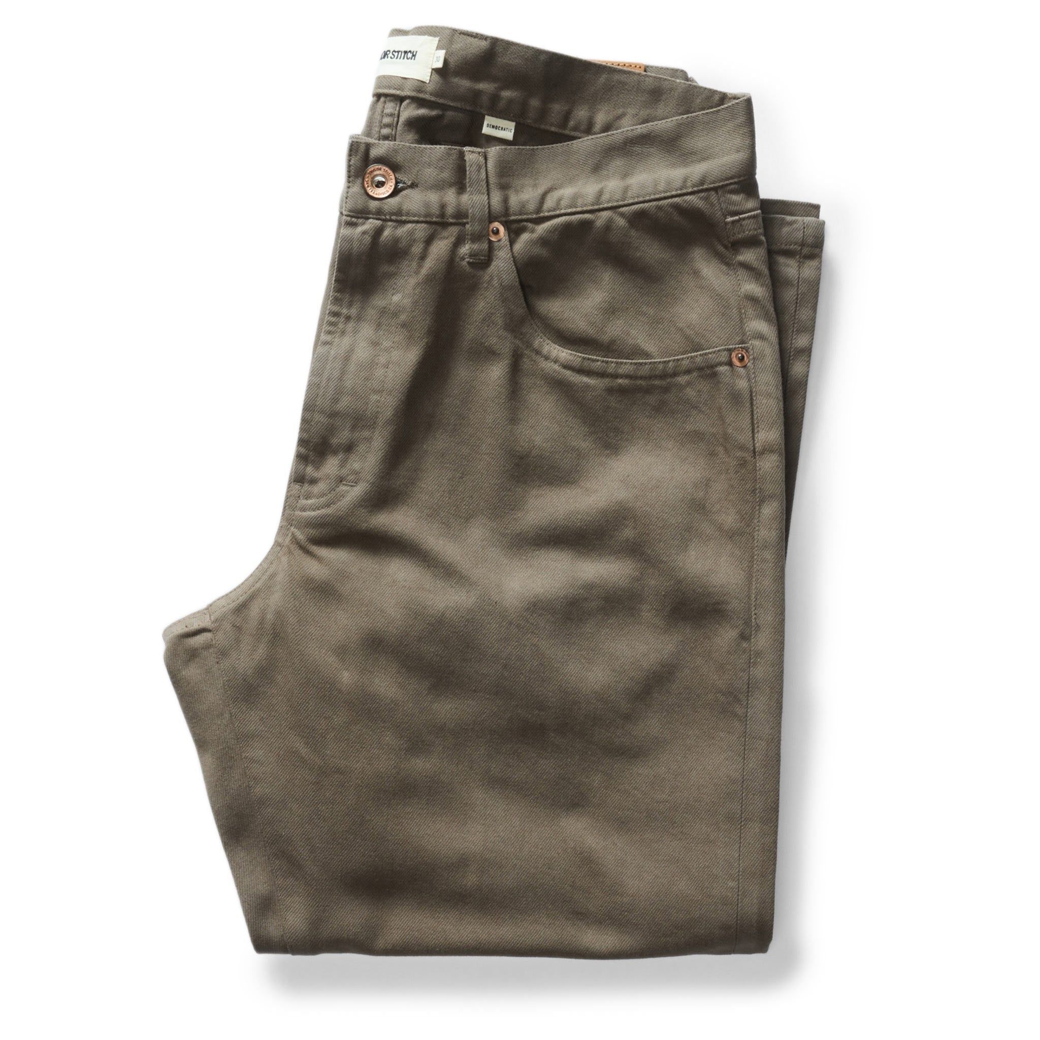 Avonw Democratic All Day Pant in Fatigue Olive Selvage Denim