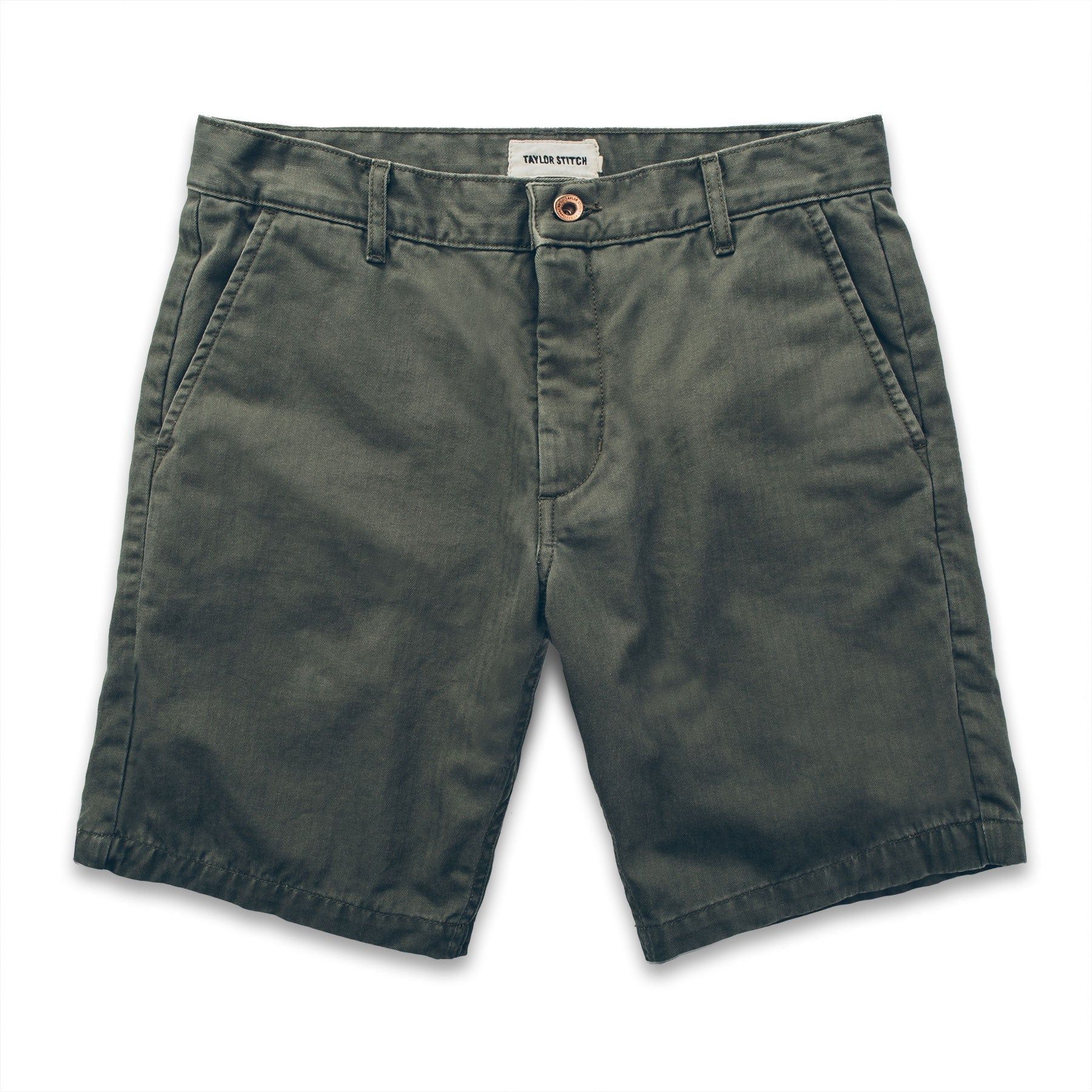 Avonw Camp Short in Washed Olive Drab Herringbone