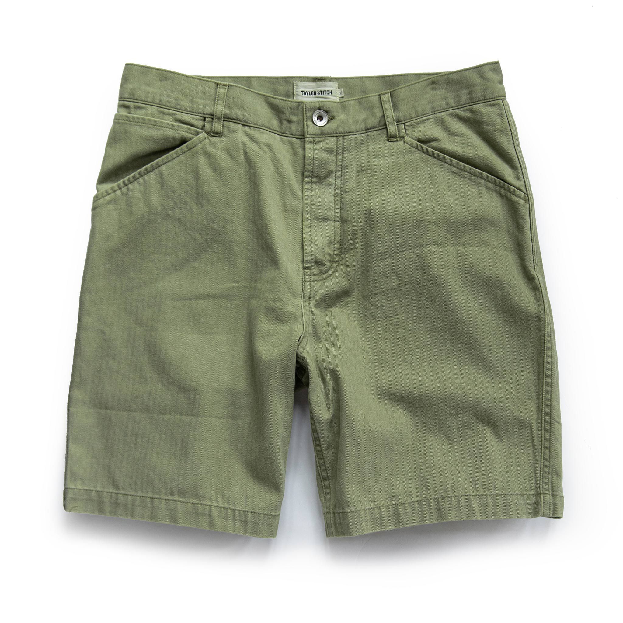 Avonw Camp Short in Olive Herringbone