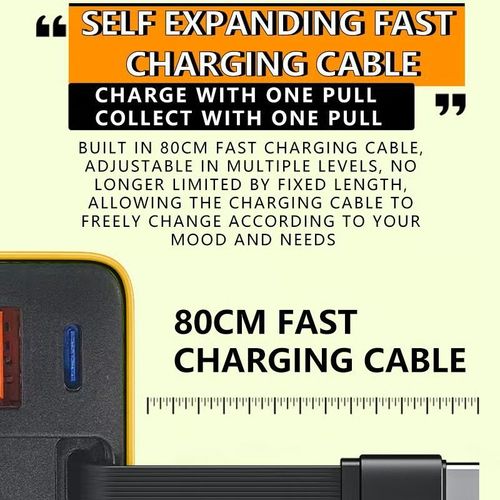 3 in 1 GaN Charger,Scalable 80W MAX fast charger module with Type-C cable and 2 USB ports