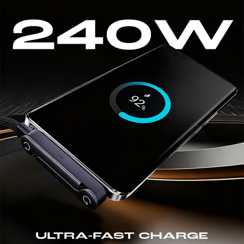 🔥 2-in-1 Invisible Holder Charger Cable - 240W Fast Charging Cord with Built-In Phone Stand