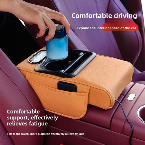 Car Armrest Storage Box with Star Sky Ambient Light & Heightening Cushion