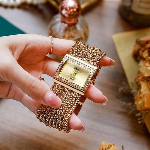 💥Ladies Rhinestone Quartz Square Watch