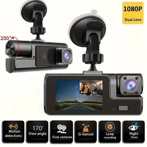 Dash Cam Front and Inside, HD 1080P Recording Car DVR Cam with 170° Wide Angle