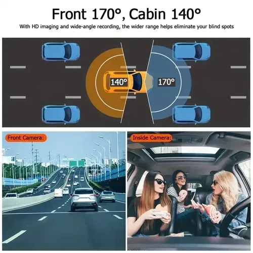 Dash Cam Front and Inside, HD 1080P Recording Car DVR Cam with 170° Wide Angle