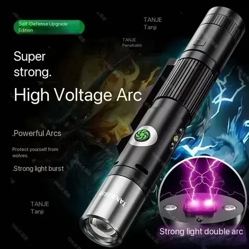 Arc Electric Shock Flashlight Rechargeable Self-defense Torch Lights for Home