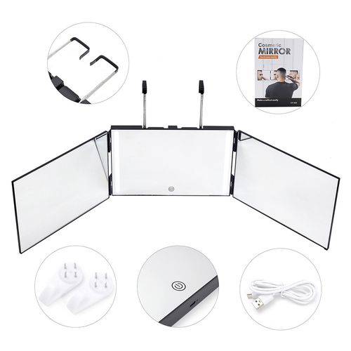 Retractable Adjustable Hanging LED Makeup Folding Tri-Fold Mirror