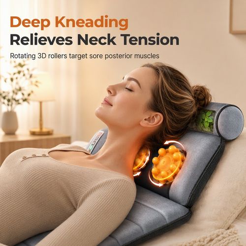Mattress Pad with Neck Rollers Vibration Heating and Leg Kneading for Full Body Relaxation