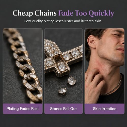 Double Layer Baguette Rhinestone Cross Brass with Figaro Chain