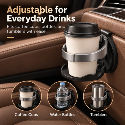 🚗 Universal Foldable Car Cup Holder with Hook